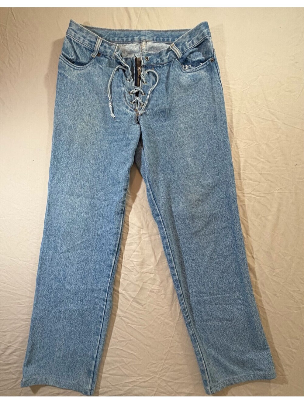 Tommy Hilfiger TH-50 Lace Up Jeans Women Light Wash Straight Leg Y2K Vintage